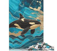 Rompecabezas de 500 piezas: Elegante Orca en el océano, rompecabezas cuadrado Para adultos y niños, juego de rompecabezas de Madera, 500 piezas (52 x 38 cm)