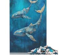 Rompecabezas de 500 piezas Majestuosas Ballenas de Oro - Dos Ballenas en Azul Para adultos y rompecabezas de Madera, Ideal Para aliviar el estrés, Regalos únicos de Navidad, 500 piezas (52 x 38 cm)