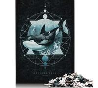 Rompecabezas de 500 piezas Para adultos, diseño de Orcas y geometría, de Madera, Ideal Para decorar el hogar (52 x 38 cm).