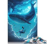 Rompecabezas de 500 piezas Vuela a la Luna Con Ballena, rompecabezas de Madera Para adultos y decoración Del hogar (52 x 38 cm)