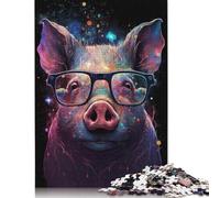 Rompecabezas de cerdo cósmico Con gafas, decoración única Para el hogar, rompecabezas Rectangular de Papel Para adultos y Adolescentes, Regalo de Halloween, 1000 piezas (75 x 50 cm)