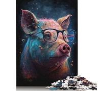 Rompecabezas de cerdo cósmico Con gafas, juego de bricolaje, rompecabezas Rectangular de Papel Para Regalo de cumpleaños de niño o niña, 1000 piezas (75 x 50 cm)