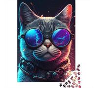 Rompecabezas de gato galáctico Con gafas, decoración única Para el hogar, rompecabezas de cartón Premium Para adultos y Adolescentes, Regalo único, 300 piezas (40 x 28 cm)