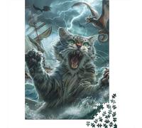 Rompecabezas de gato y monstruo Marino, decoración única Para el hogar, rompecabezas de cartón Premium Para adultos y Adolescentes, Regalo único, 300 piezas (40 x 28 cm)