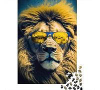 Rompecabezas de león colorido Con gafas, cartón 100% reciclado, Para niño o niña, Regalo de Halloween, 300 piezas (40 x 28 cm)