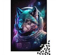 Rompecabezas de Lobo Astronauta espacial de cartón 100% reciclado. Rompecabezas de cartón 100% reciclado Para niño o niña. Regalo de Halloween. 300 piezas (40 x 28 cm).