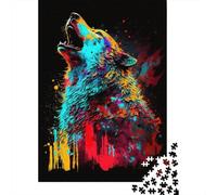 Rompecabezas de Lobo de neón, de Papel 100% reciclado, Rectangular, Para Mujeres y Hombres, Regalo único, 300 piezas (40 x 28 cm)