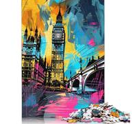 Rompecabezas de Madera de 1000 piezas Con el Grafiti Del Big Ben Para adultos, Ideal como Regalo de Nochebuena (75 x 50 cm).