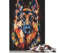 Rompecabezas de Madera de 1000 piezas de Pastor alemán DJ Neon Para adultos, Regalo de Nochebuena, 1000 piezas (75 x 50 cm)
