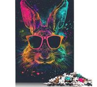Rompecabezas de Madera de 1000 piezas Para adultos y Adolescentes, diseño de Conejo Con gafas de Sol, Ideal Para decorar el hogar, 1000 piezas (75 x 50 cm)
