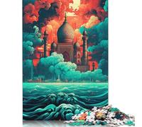 Rompecabezas de Madera Para adultos de 1000 piezas, Taj Mahal navegando Sobre Las olas, Ideal Para decoración Del hogar, 1000 piezas (75 x 50 cm)