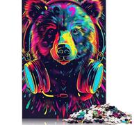 Rompecabezas de Madera Para adultos, diseño de OSO de neón Con gafas de Sol, Ideal como Regalo Para Adolescentes, decoración Del hogar, 1000 piezas (75 x 50 cm)