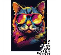 Rompecabezas de Madera Para adultos Gato Con gafas, Ideal Para Adolescentes, Regalo, decoración Del hogar, 1000 piezas (38 x 26 cm)