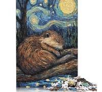 Rompecabezas de Papel de 1000 piezas Castor durmiendo en la Noche estrellada Para adultos, juego educativo, juguete, Regalo de Nochebuena, 1000 piezas (75 x 50 cm)