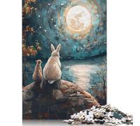 Rompecabezas de Papel de 1000 piezas Conejo y gato Bajo la Luna llena Para adultos, Ideal como Regalo de Nochebuena, 1000 piezas (75 x 50 cm)
