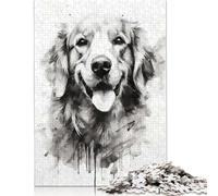 Rompecabezas de Papel de 1000 piezas de Golden Retriever en Tinta Negra Para adultos y Adolescentes a partir de 12 años. Regalos de Navidad. 1000 piezas (75 x 50 cm).