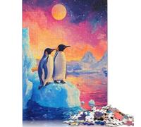 Rompecabezas de Papel de 1000 piezas de pingüinos en Un Iceberg Bajo Un Cielo colorido. Rompecabezas de Papel Para adultos a partir de 12 años. Regalos de Navidad. 1000 piezas (75 x 50 cm).