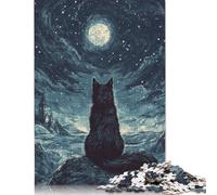 Rompecabezas de Papel de 1000 piezas Gato Negro Bajo la Luna Para adultos, juego educativo, juguete de desafío, 1000 piezas (75 x 50 cm)