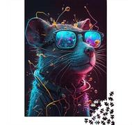 Rompecabezas de Ratón Cósmico Con Gafas. Materiales amigables. 100% cartón reciclado. Regalo único Para Mujeres y Hombres. 300 piezas (40 x 28 cm).