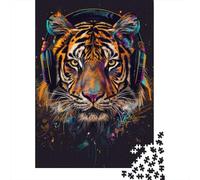 Rompecabezas de Tigre Con auriculares de 1000 piezas Para adultos y Adolescentes, juegos educativos Para el hogar, juguetes de bricolaje, Regalos de Navidad, 1000 piezas (38 x 26 cm)