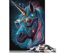 Rompecabezas de unicornios cósmicos Con gafas, actividad Divertida Para el hogar. Rompecabezas de cartón Premium Para adultos y Adolescentes, Regalo de Halloween, 1000 piezas (75 x 50 cm).