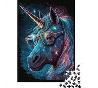 Rompecabezas de unicornios cósmicos Con gafas. Materiales respetuosos Con el Medio ambiente. 100% cartón reciclado. Regalo único Para Mujeres y Hombres. 300 piezas (40 x 28 cm).