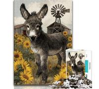 Rompecabezas Para Adolescentes: Girasol y Burrito Rompecabezas Para Adolescentes Juguetes CADA pieza ES única Juego Familiar desafiante y divertido 38x26cm