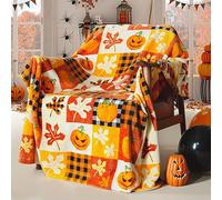 ROMROL Couverture Polaire d'halloween, Citrouille, Feuilles d'automne, Peluche Douce et pelucheuse pour canapé ou lit, Couverture en Flanelle de Luxe, pour Enfants, Adultes, épouse, Auto (127 x 152,4