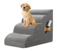 Romrol Escalier pour Chien avec Housse en Tissu imperméable antidérapant et Durable, pour Petits Chiens, Chats ou Animaux de Compagnie, 4 Niveaux, Gris