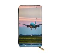 RoMuka Avion Dans Les Lumières Du Soir En Cuir Longue Poche Portefeuille Carte De Poche Pour Carte De Crédit Argent De Stockage De Monnaies, Noir, 10691, Noir, Taille Unique, Noir, One size