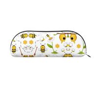 RoMuka Flying Bees Sac de rangement demi-rond en cuir Motif marguerite Miel Sac de rangement pour papeterie, maquillage, portefeuille, argent, taille unique, sac de rangement, Argenté, One Size, Sac