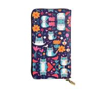 RoMuka Funny Cats Birds And Flowers Portefeuille long en cuir pour cartes de crédit, espèces, pièces de monnaie, noir, 10691, noir, taille unique, Noir, One Size