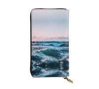 RoMuka Ocean Waves Portefeuille long en cuir pour cartes de crédit, espèces, pièces de monnaie, noir, One Size