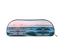 RoMuka Ocean Waves Sac de rangement demi-rond en cuir pour papeterie, maquillage, portefeuille, argent, taille unique, sac de rangement, Argenté, One Size, Sac de rangement