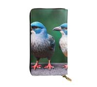 RoMuka Two Birds Long portefeuille en cuir pour cartes de crédit, espèces, pièces de monnaie, noir, One Size