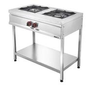 Romux Cuisinière industrielle à gaz 2 feux de 90 x 50 cm avec meuble horizontal en acier inoxydable avec régulateur de feu et thermocouple | Réchaud à gaz butane pour bars et restaurants