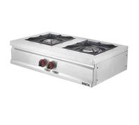 Romux Cuisinière industrielle à gaz 2 feux de 90 x 50 cm - Table horizontale en acier inoxydable avec régulateur de feu et thermocouple - Réchaud à gaz butane pour bars et restaurants