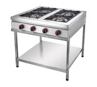 Romux Cuisinière industrielle à gaz 4 feux de 90 x 85 cm avec meuble en acier inoxydable avec régulateur de feu et thermocouple | Réchaud à gaz butane pour bars et restaurants