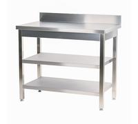 Romux® - Table Murale en Acier Inoxydable avec 2 étagères 1000 x 600 x 850 mm | Table de Travail Professionnelle en Acier avec Salopette sanitaire de 10 cm fabriquée en Acier de 1 mm d'épaisseur