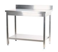 Romux® - Table Murale en Acier Inoxydable avec étagère 1000 x 600 x 850 mm | Table de Travail Professionnelle avec Salopette sanitaire de 10 cm fabriquée en Acier Inoxydable de 1 mm d'épaisseur