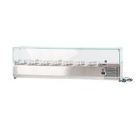 ROMUX® Vitrine à ingrédients réfrigérée 150 x 33 x 44 cm en acier inoxydable 7 bacs GN 1/4 | Réfrigérateur d'ingrédients avec thermostat numérique Dixell | Comptoir Vitrine réfrigérée