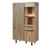 ROMY - Argentier 4 Portes 1 Tiroir Aspect Bois Finition Canyon Oak Effet Tasseaux -