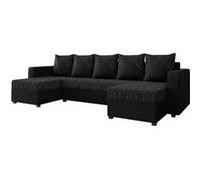 Romy - canapé panoramique u - convertible - avec coffre - en tissu et pu - 7 places - style contemporain - Noir / Gris