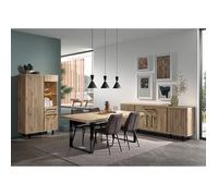 Ensemble Séjour Table 200cm et Buffet 4 Portes Aspect Bois Effet Tasseaux - ROMY - ALTOBUY Marron G