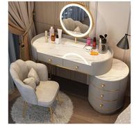 Romyqpipy Coiffeuse avec Miroir, Eclairage LED Intégré, Ensemble de Bureau avec 5 Tiroirs, Compartiment de Rangement Ouvert, Assemblage Flexible, pour Chambre à Coucher, Salon