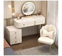 Romyqpipy Coiffeuse avec Miroir Et LumièRes LED RéGlables 3 LuminositéS RéGlables Table De Maquillage 6 Tiroirs en Bois Massif, Tabouret, pour Chambre Chambre à Coucher, Assemblage Flexible