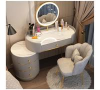 Romyqpipy Table De Maquillage avec Miroir à LumièRe LED, 3 Modes D'éClairage RéGlables, Ensemble Coiffeuse avec Tiroirs en Bois Massif, Chaise en Velours, Extensible Table CosméTiquer pour Filles
