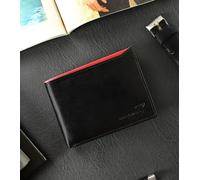 Ronaldo | Portefeuille horizontal, pour hommes, avec compartiment sécurisé pour cartes, cuir naturel, noir, rouge, 12.5x10 cm