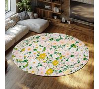 Rond Chambre Tapis Non Glissant Lavable Poils Courts Coloré Marguerite Fleur Champ Rose Jaune Vert Blanc Moquette Enfants pièce Nurserie Décoration À La Maison 100cm