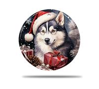 Rond en Céramique À Suspendre, 7.3Cm Chien Husky Sibérien Modèle 3D Céramique Pendentif Décoration De Sapin De Noël Boule Noël